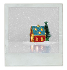 Image showing Christmas card with festive light in house