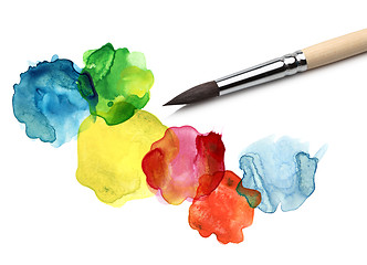 Image showing Brush and abstract circle watercolor painting