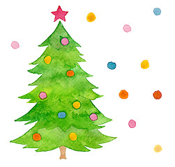 Image showing Watercolor hand painted Christmas tree