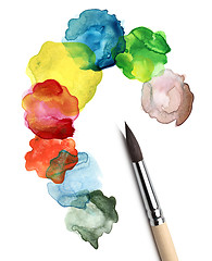 Image showing Brush and abstract circle watercolor painting