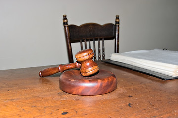 Image showing judges gavel on old desk