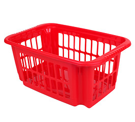 Image showing empty red plastic basket isolated on white 