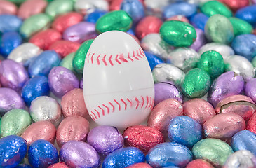 Image showing baseball egg amongst other easter eggs