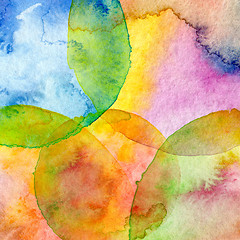 Image showing Abstract  circle watercolor painted background