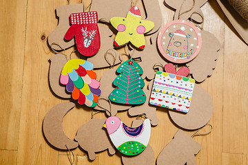 Image showing Cardboard toys for the Christmas tree or garland. New year decorations.