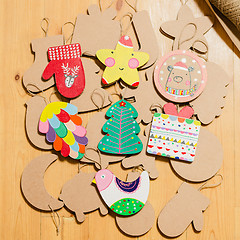 Image showing Cardboard toys for the Christmas tree or garland. New year decorations.