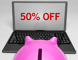 Image showing Fifty Percent Off On Notebook Showing Big Savings