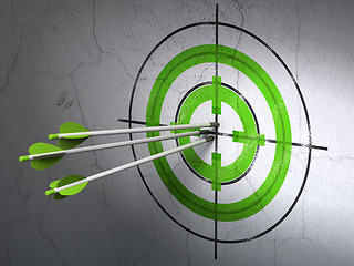 Image showing Finance concept: arrows in Target target on wall background