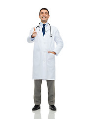 Image showing smiling doctor in white coat showing thumbs up