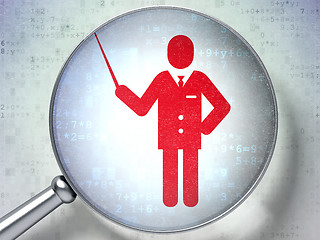 Image showing Learning concept: Teacher with optical glass on digital background