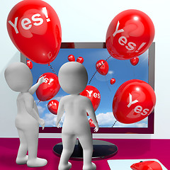 Image showing Yes Balloons From Computer Showing Approval And Support Message