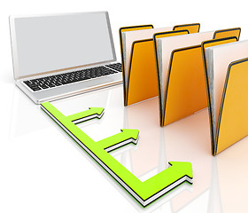 Image showing Laptop And Folders Shows Administration And Organized