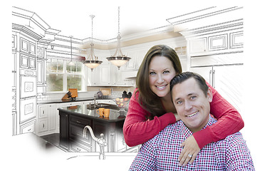 Image showing Couple With Kitchen Design Drawing and Photo Behind