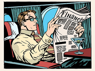 Image showing Business class plane businessman reads the press