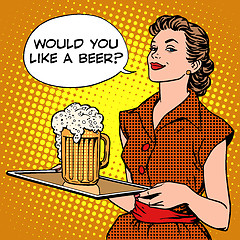 Image showing The waitress beer on a tray