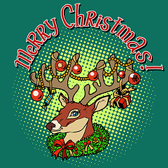 Image showing Deer Santa Claus merry Christmas