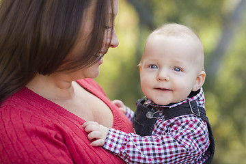 Image showing Little Baby Boy Having Fun With Mommy Outdoors