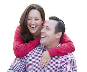 Image showing Attractive Caucasian Couple Laughing Isolated on White