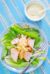 Image showing fresh salad with chicken and cheese