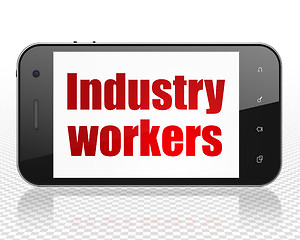 Image showing Industry concept: Smartphone with Industry Workers on display