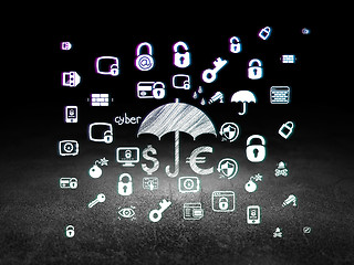 Image showing Security concept: Money And Umbrella in grunge dark room