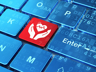 Image showing Insurance concept: Heart And Palm on computer keyboard background