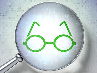 Image showing Studying concept: Glasses with optical glass on digital background