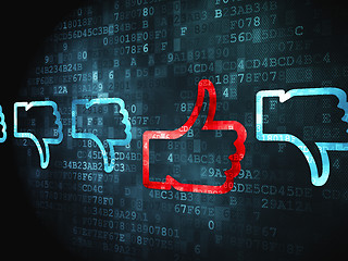 Image showing Social network concept: Thumb Up, Down on digital background