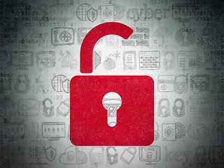 Image showing Safety concept: Opened Padlock on Digital Paper background