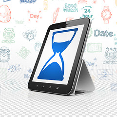 Image showing Time concept: Tablet Computer with Hourglass on display