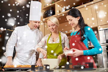 Image showing happy women and chef cook baking in kitchen