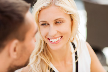 Image showing happy couple faces at restaurant