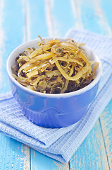 Image showing salad with kelp in blue bowl