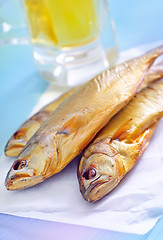 Image showing smoked fish with beer