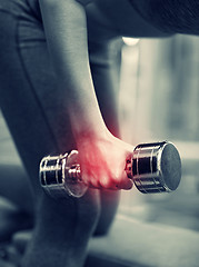 Image showing close up of woman with dumbbell exercising in gym