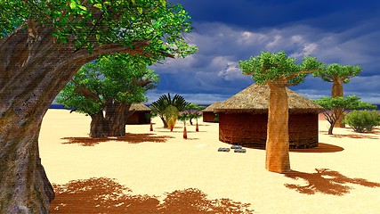 Image showing African village with traditional huts 