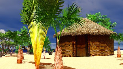 Image showing African village with traditional huts 