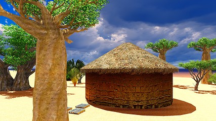 Image showing African village with traditional huts 