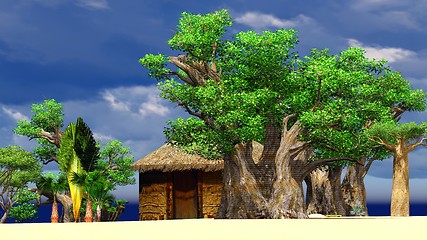 Image showing African village with traditional huts 