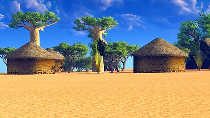 Image showing African village with traditional huts 