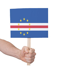 Image showing Hand holding small card - Flag of Cape Verde