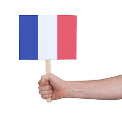 Image showing Hand holding small card - Flag of France