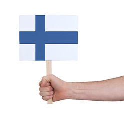 Image showing Hand holding small card - Flag of Finland