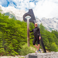 Image showing Active sporty woman relaxing in Vrata Valley, Slovenia.