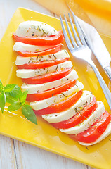 Image showing caprese, fresh salad with tomato and mozzarella