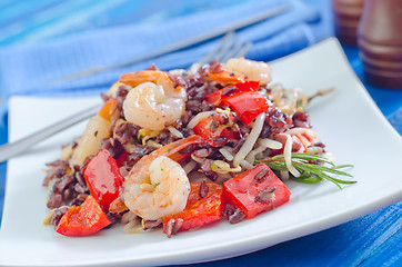 Image showing fried rice with shrimps and vegetables