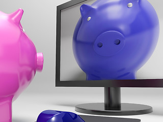 Image showing Piggy On Screen Shows Online Bank Savings