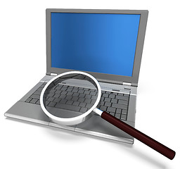 Image showing Magnifying Glass And Laptop Shows Search Searching And Research