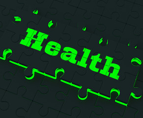 Image showing Health Puzzle Shows Healthy Medical Care And Wellbeing