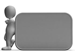 Image showing Character Leaning On Blank Board For Message Or Presentation